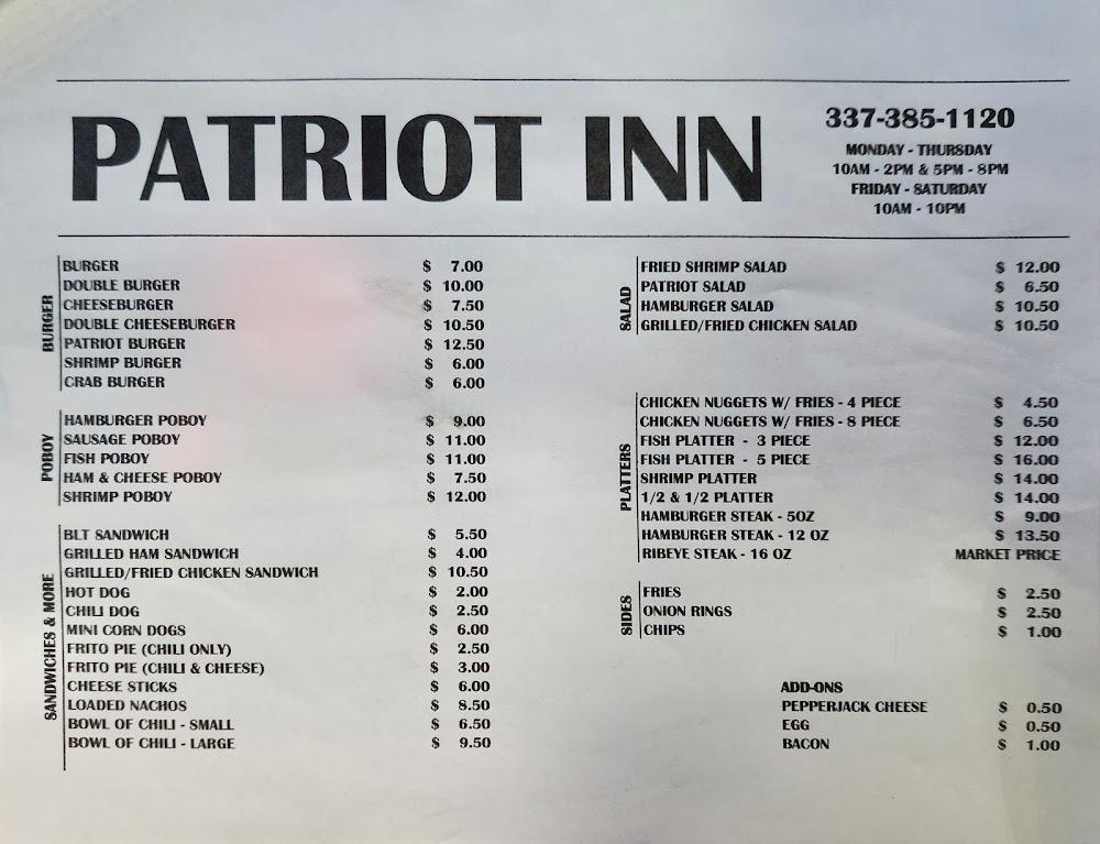Patriot Inn Menu image 1
